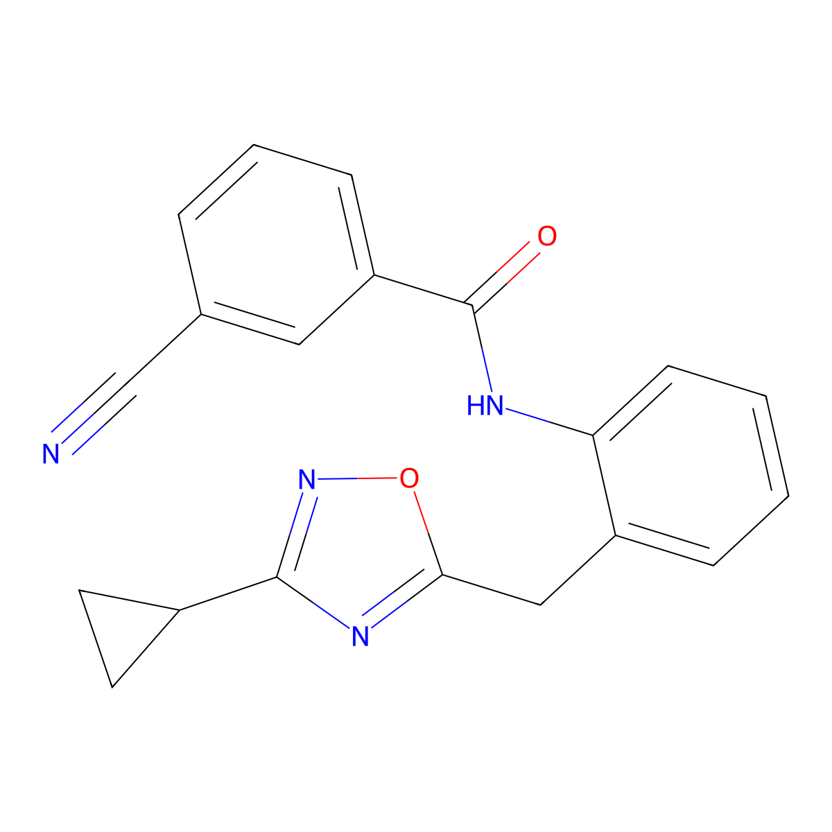 3-cyano-N-(2-((3-cyclopropyl-1,2,4-oxadiazol-5-yl)methyl)phenyl)benzamide molecular structure, CAS 1796969-76-0