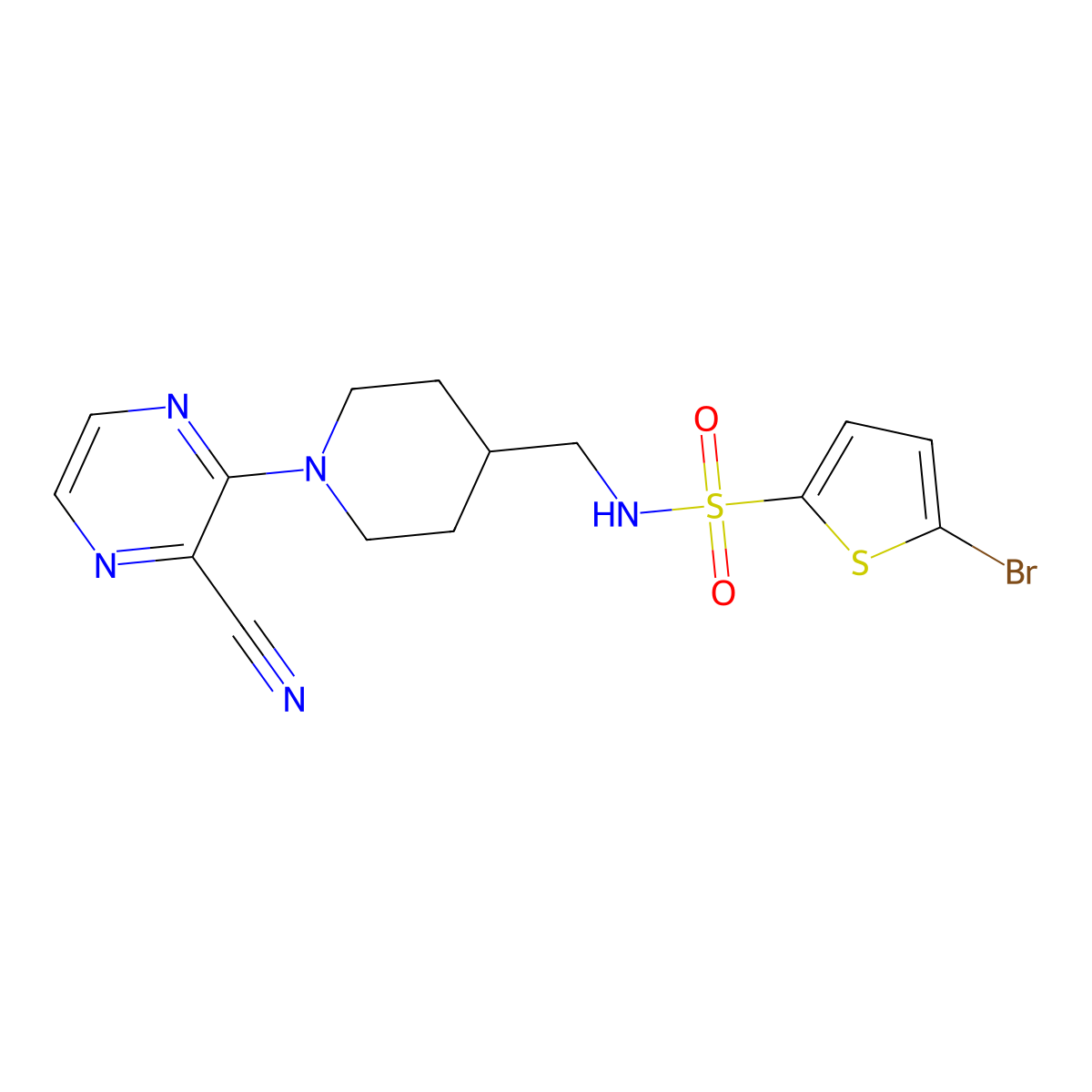 5-bromo-N-((1-(3-cyanopyrazin-2-yl)piperidin-4-yl)methyl)thiophene-2-sulfonamide molecular structure, CAS 1796969-78-2
