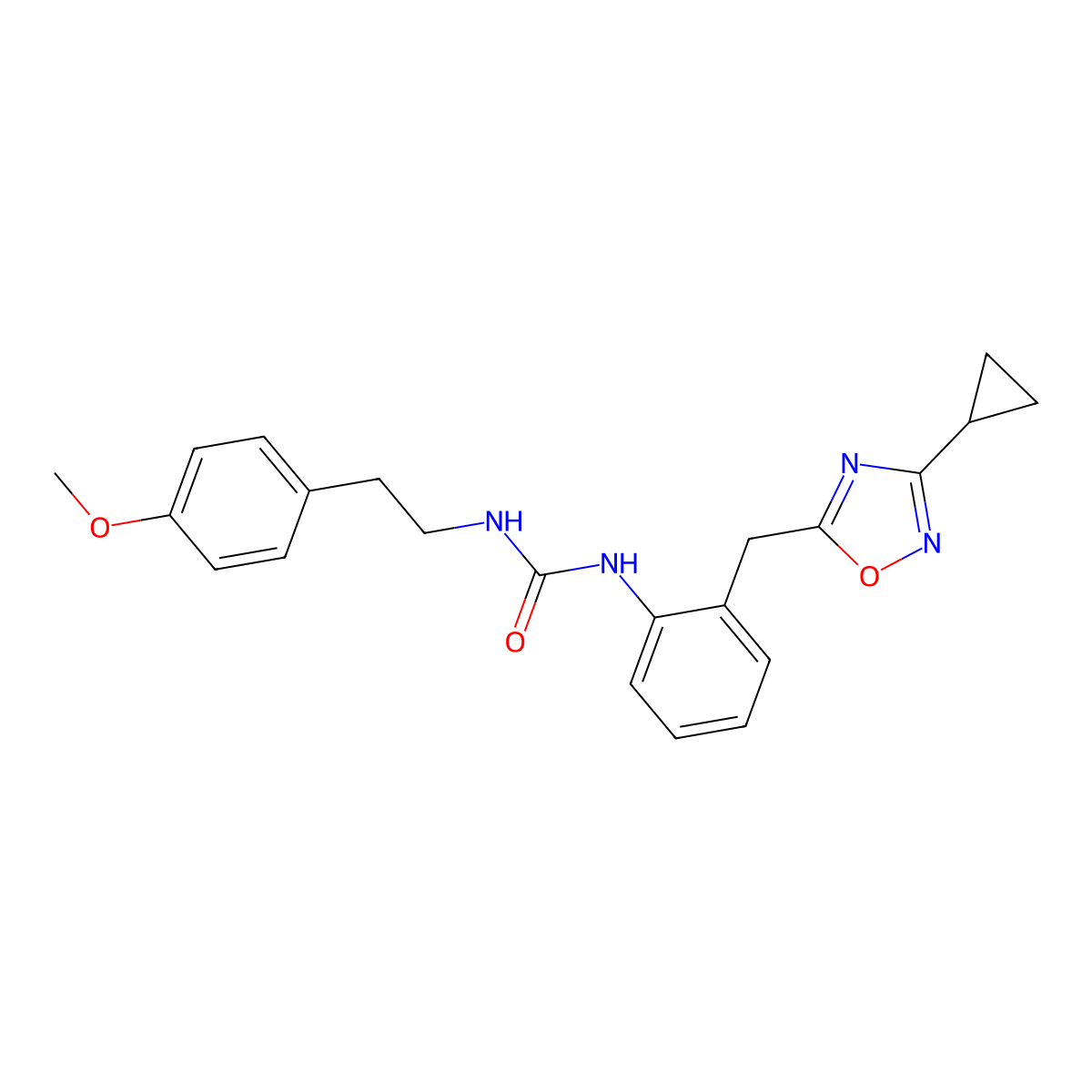 1-(2-((3-Cyclopropyl-1,2,4-oxadiazol-5-yl)methyl)phenyl)-3-(4-methoxyphenethyl)urea molecular structure, CAS 1796969-79-3