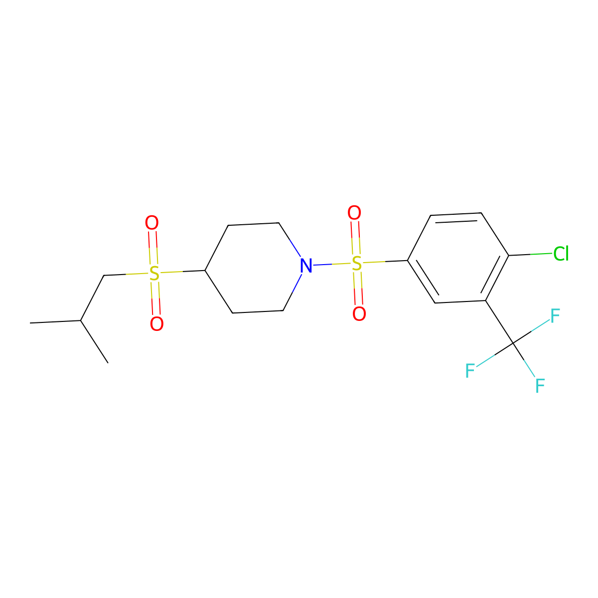 1-((4-Chloro-3-(trifluoromethyl)phenyl)sulfonyl)-4-(isobutylsulfonyl)piperidine molecular structure, CAS 1796969-80-6