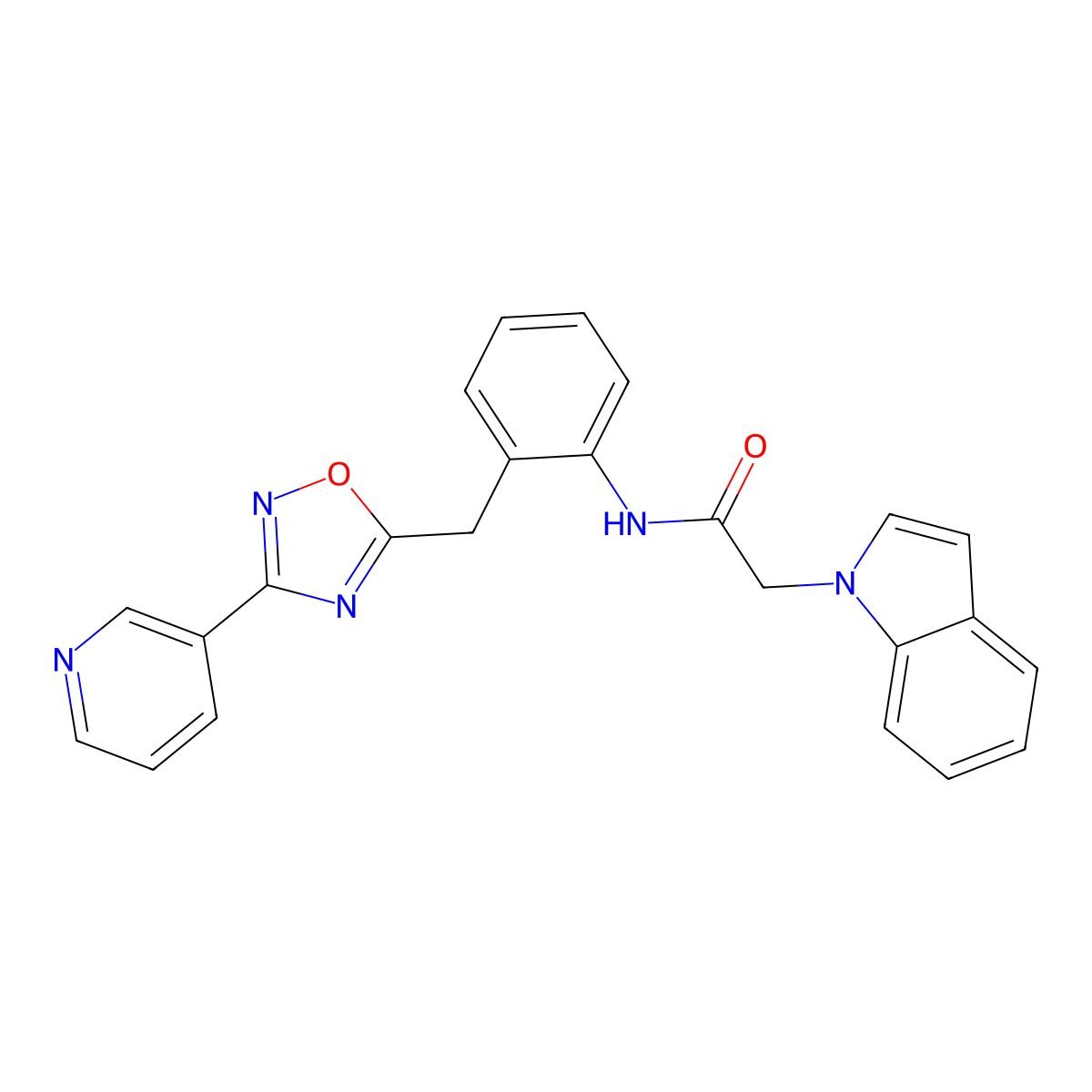 2-(1H-indol-1-yl)-N-(2-{[3-(pyridin-3-yl)-1,2,4-oxadiazol-5-yl]methyl}phenyl)acetamide molecular structure, CAS 1796969-82-8