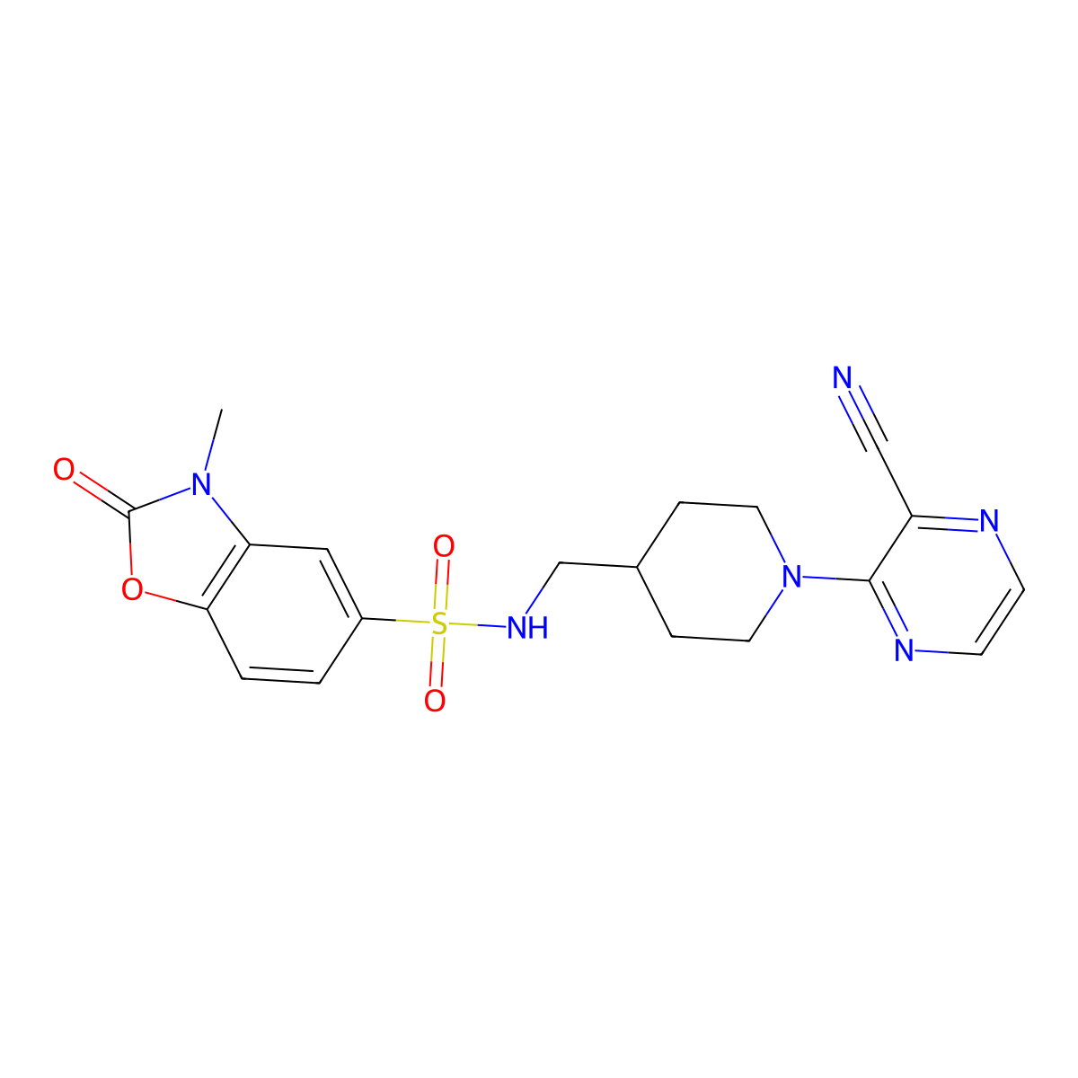 N-((1-(3-cyanopyrazin-2-yl)piperidin-4-yl)methyl)-3-methyl-2-oxo-2,3-dihydrobenzo[d]oxazole-5-sulfonamide molecular structure, CAS 1796969-83-9