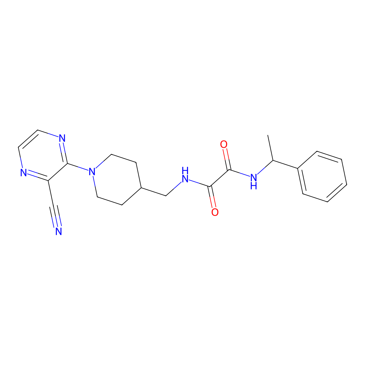 N1-((1-(3-cyanopyrazin-2-yl)piperidin-4-yl)methyl)-N2-(1-phenylethyl)oxalamide molecular structure, CAS 1796969-86-2