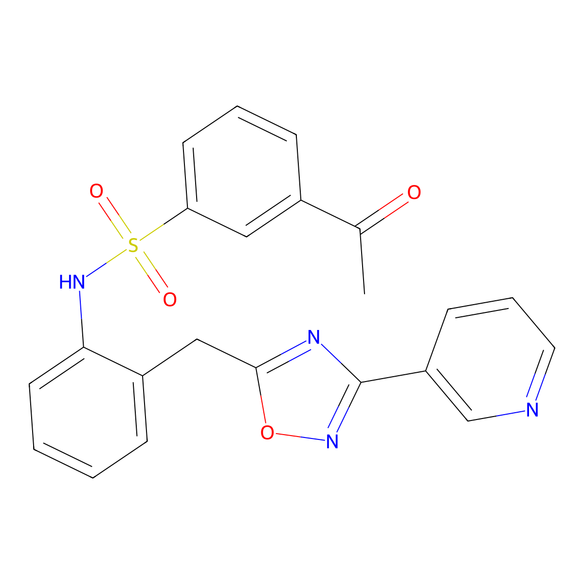 3-acetyl-N-(2-((3-(pyridin-3-yl)-1,2,4-oxadiazol-5-yl)methyl)phenyl)benzenesulfonamide molecular structure, CAS 1796969-89-5