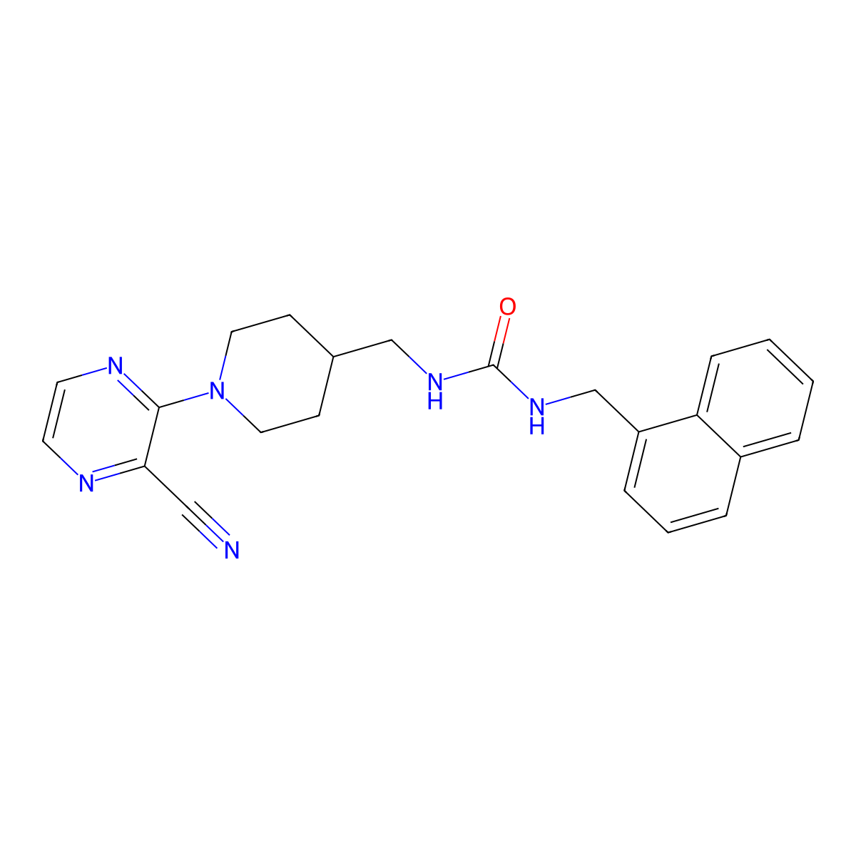 1-((1-(3-Cyanopyrazin-2-yl)piperidin-4-yl)methyl)-3-(naphthalen-1-ylmethyl)urea molecular structure, CAS 1796969-90-8