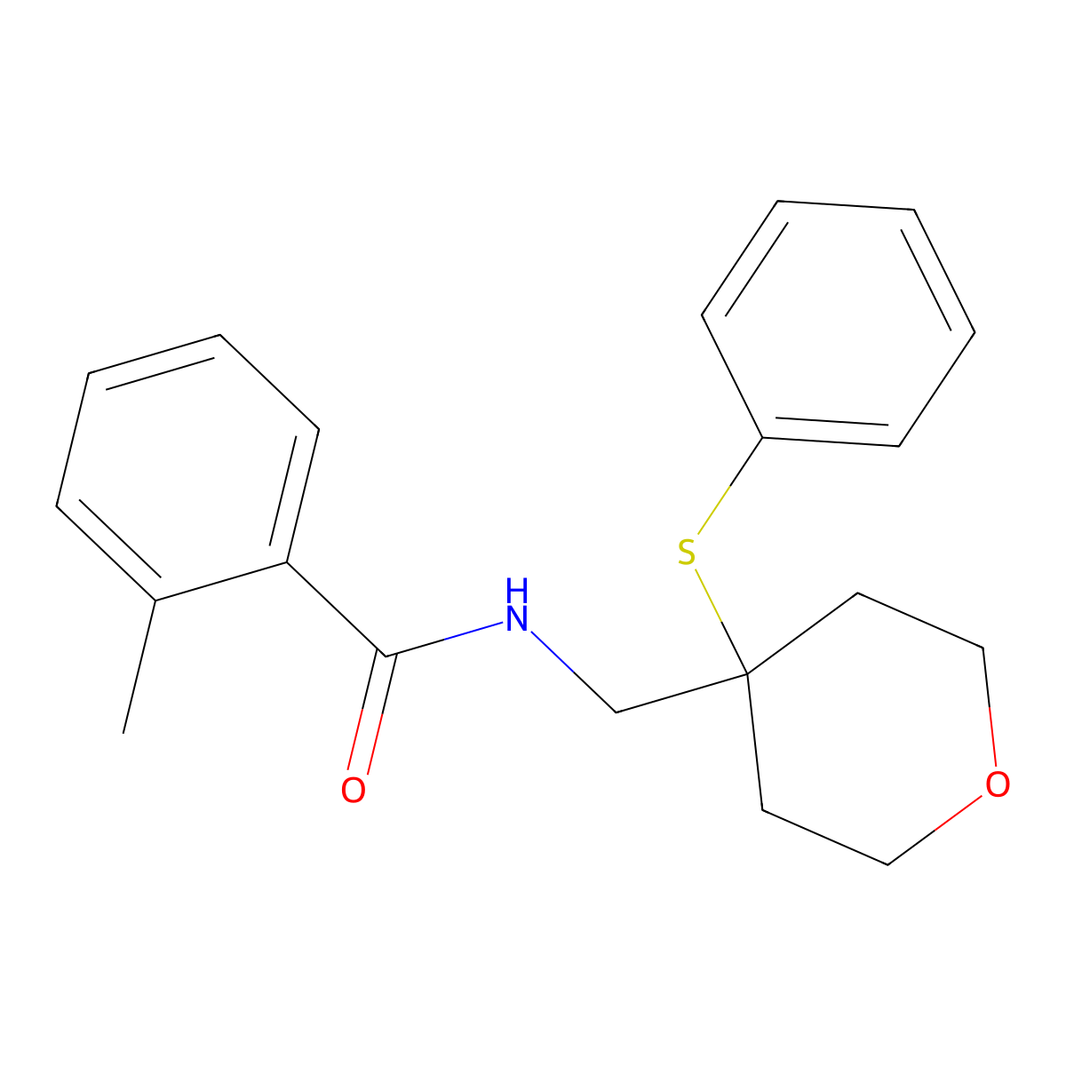 2-methyl-N-((4-(phenylthio)tetrahydro-2H-pyran-4-yl)methyl)benzamide molecular structure, CAS 1796969-94-2