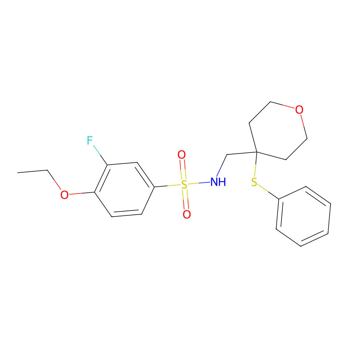 4-ethoxy-3-fluoro-N-((4-(phenylthio)tetrahydro-2H-pyran-4-yl)methyl)benzenesulfonamide molecular structure, CAS 1796969-97-5