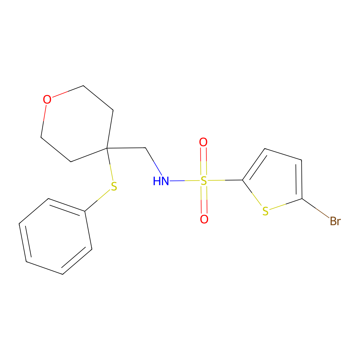 5-bromo-N-((4-(phenylthio)tetrahydro-2H-pyran-4-yl)methyl)thiophene-2-sulfonamide molecular structure, CAS 1796969-99-7