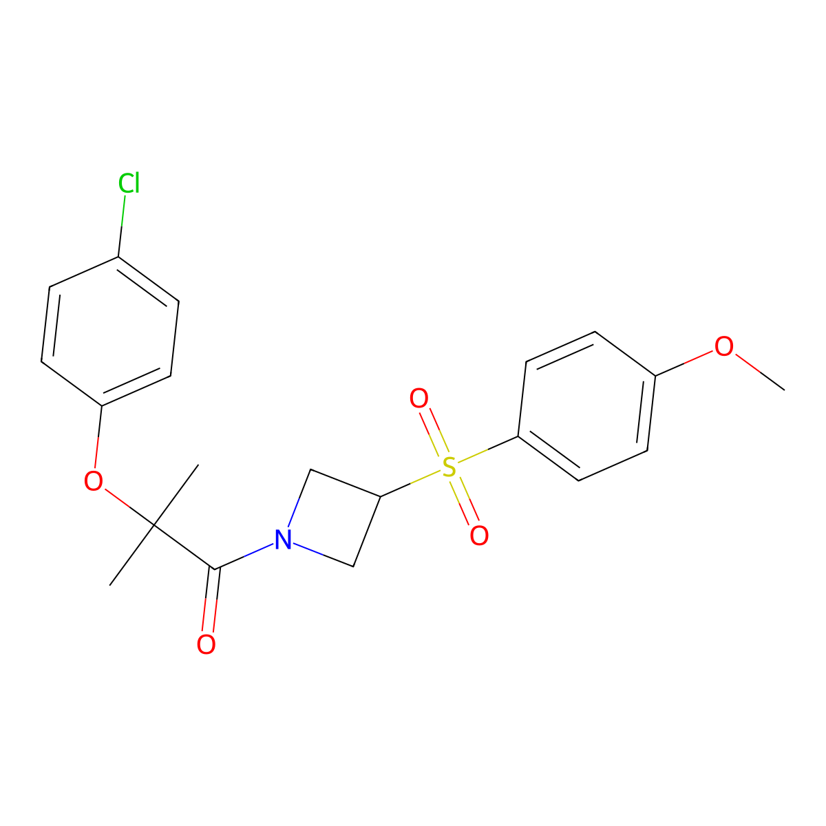 2-(4-Chlorophenoxy)-1-(3-((4-methoxyphenyl)sulfonyl)azetidin-1-yl)-2-methylpropan-1-one molecular structure, CAS 1796970-11-0