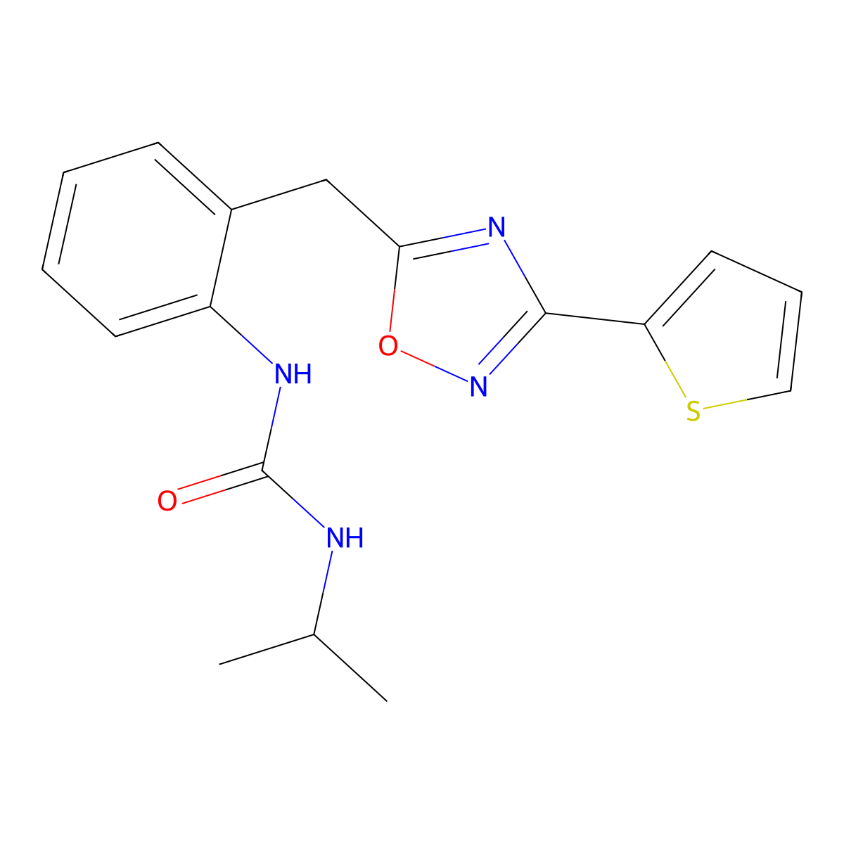 1-Isopropyl-3-(2-((3-(thiophen-2-yl)-1,2,4-oxadiazol-5-yl)methyl)phenyl)urea molecular structure, CAS 1796970-15-4