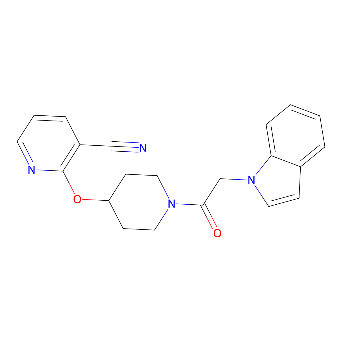 2-((1-(2-(1H-indol-1-yl)acetyl)piperidin-4-yl)oxy)nicotinonitrile molecular structure, CAS 1796970-16-5