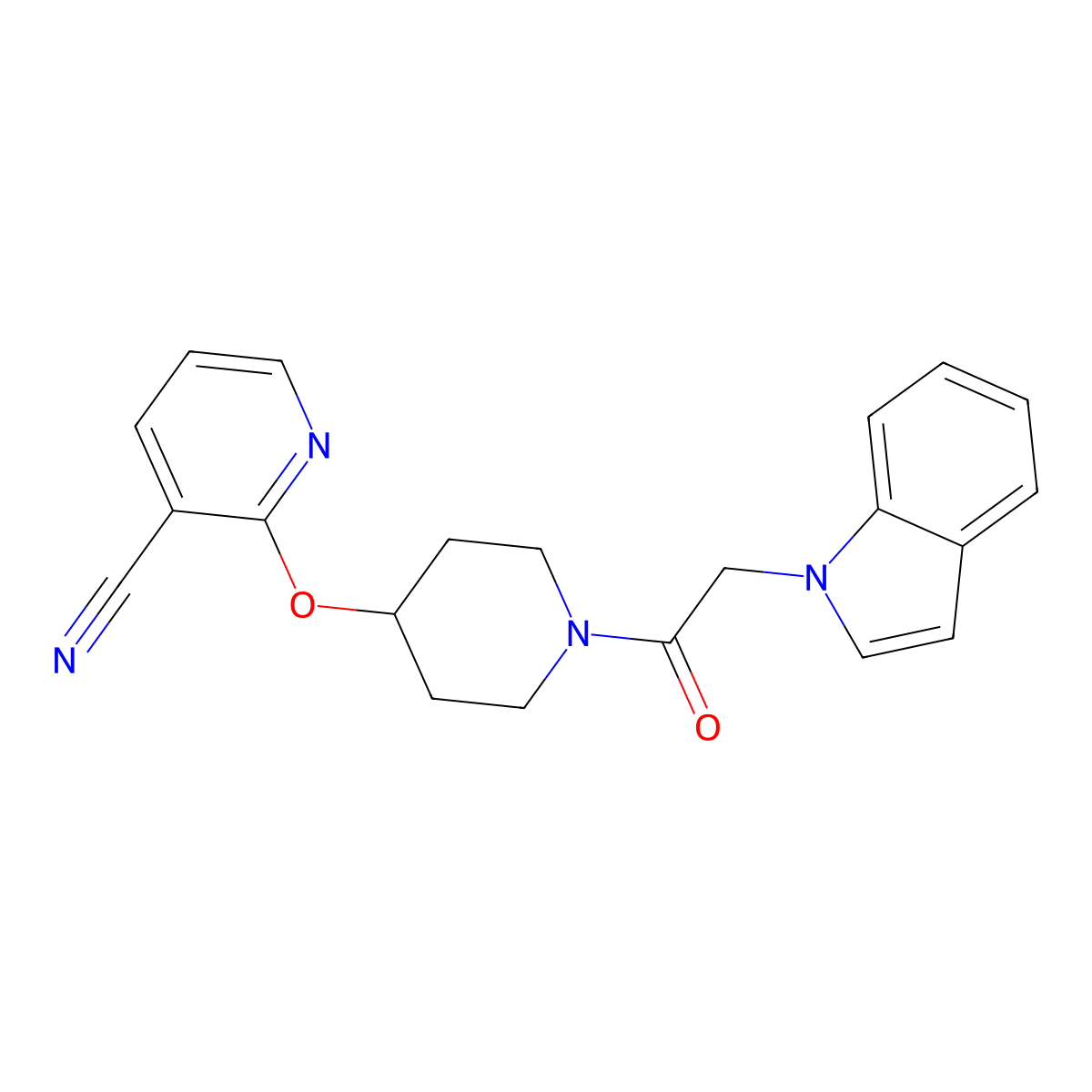 2-((1-(2-(1H-indol-1-yl)acetyl)piperidin-4-yl)oxy)nicotinonitrile molecular structure, CAS 1796970-16-5