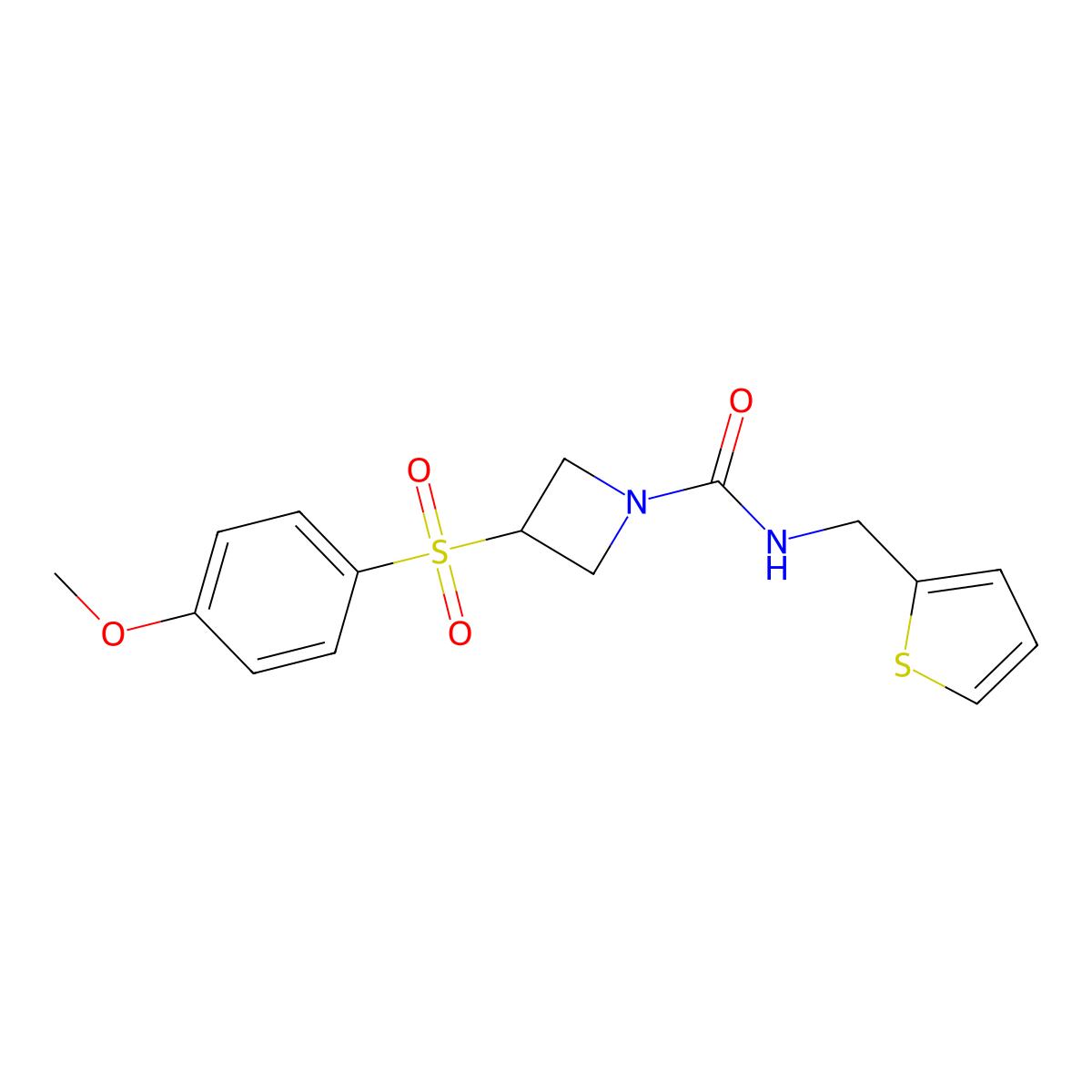 3-((4-methoxyphenyl)sulfonyl)-N-(thiophen-2-ylmethyl)azetidine-1-carboxamide molecular structure, CAS 1796970-17-6