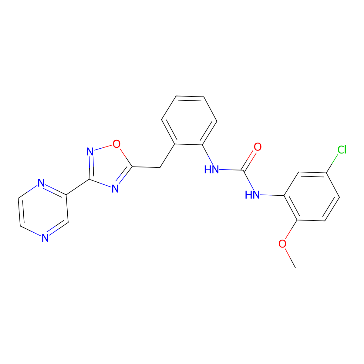 1-(5-Chloro-2-methoxyphenyl)-3-(2-((3-(pyrazin-2-yl)-1,2,4-oxadiazol-5-yl)methyl)phenyl)urea molecular structure, CAS 1796970-18-7