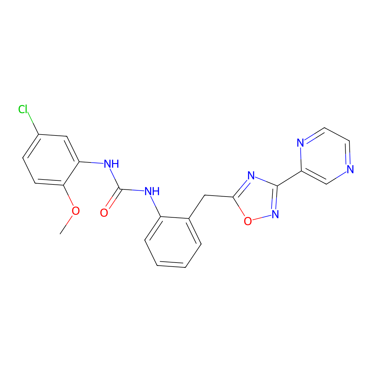 1-(5-Chloro-2-methoxyphenyl)-3-(2-((3-(pyrazin-2-yl)-1,2,4-oxadiazol-5-yl)methyl)phenyl)urea molecular structure, CAS 1796970-18-7