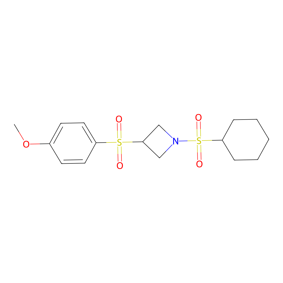 1-(Cyclohexylsulfonyl)-3-((4-methoxyphenyl)sulfonyl)azetidine molecular structure, CAS 1796970-20-1