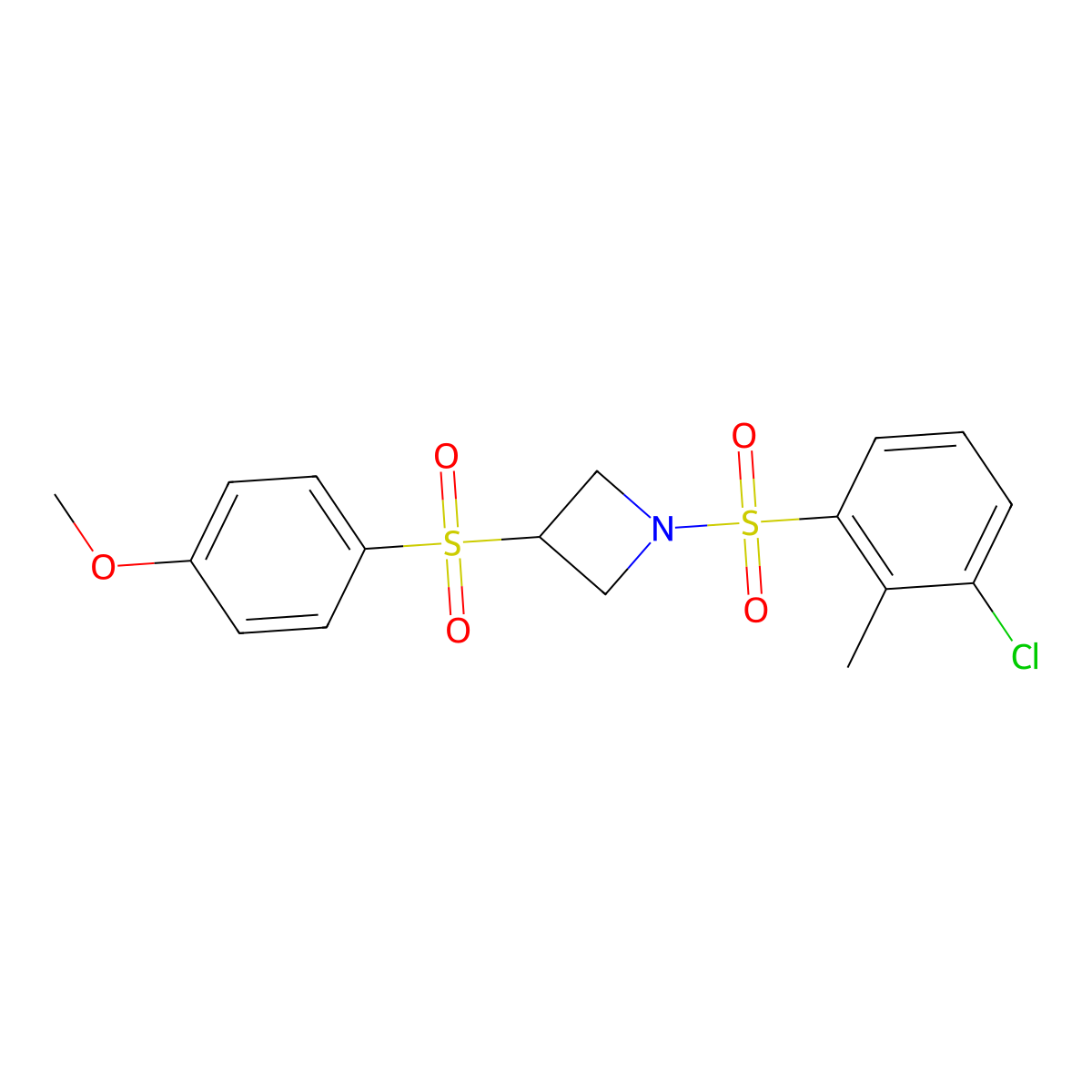 1-((3-Chloro-2-methylphenyl)sulfonyl)-3-((4-methoxyphenyl)sulfonyl)azetidine molecular structure, CAS 1796970-24-5