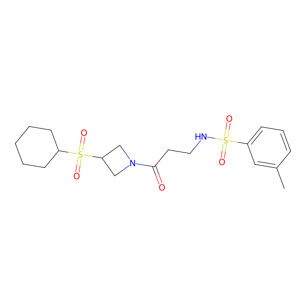 N-(3-(3-(cyclohexylsulfonyl)azetidin-1-yl)-3-oxopropyl)-3-methylbenzenesulfonamide molecular structure, CAS 1796970-29-0