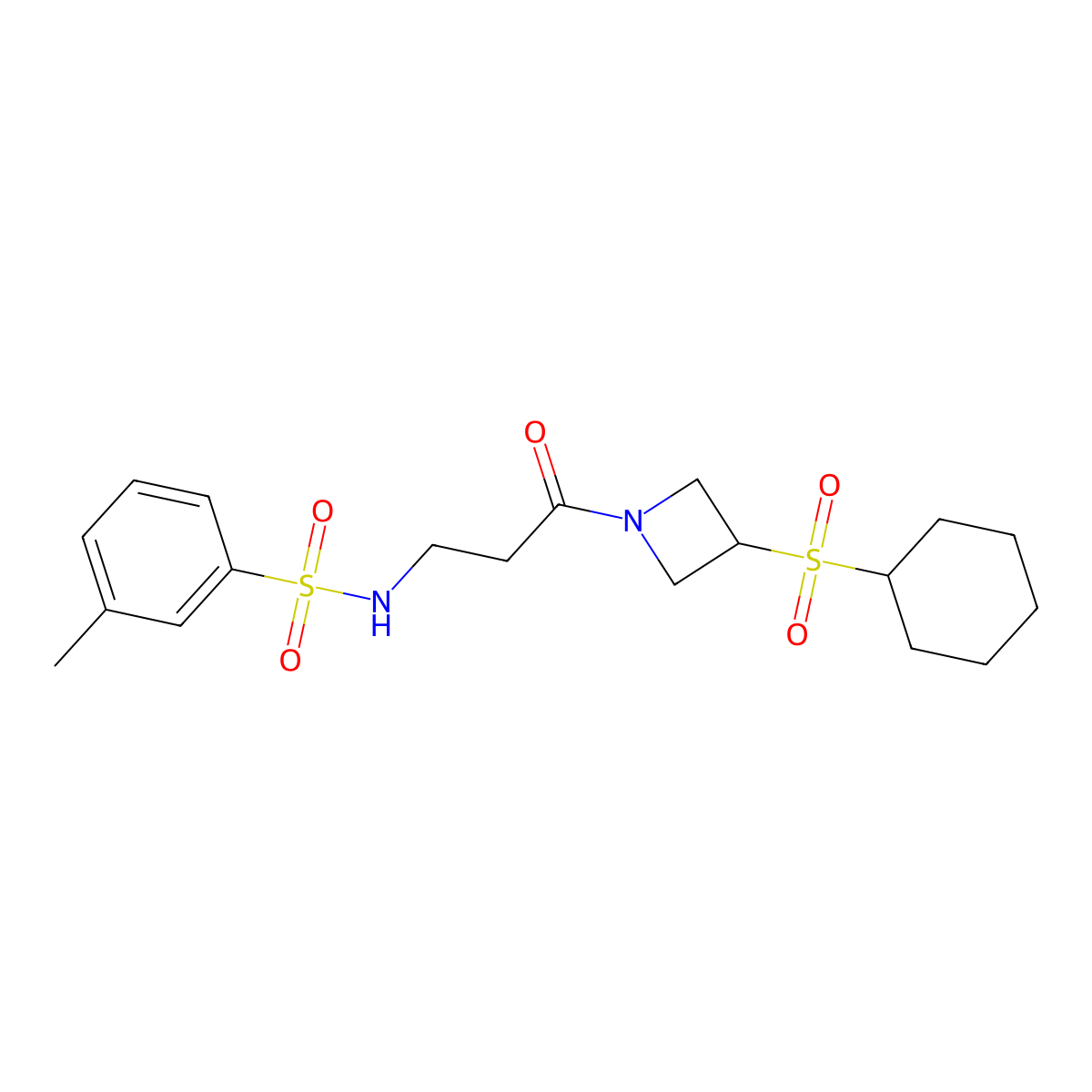 N-(3-(3-(cyclohexylsulfonyl)azetidin-1-yl)-3-oxopropyl)-3-methylbenzenesulfonamide molecular structure, CAS 1796970-29-0