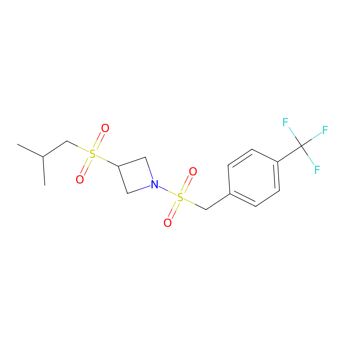 3-(Isobutylsulfonyl)-1-((4-(trifluoromethyl)benzyl)sulfonyl)azetidine molecular structure, CAS 1796970-48-3