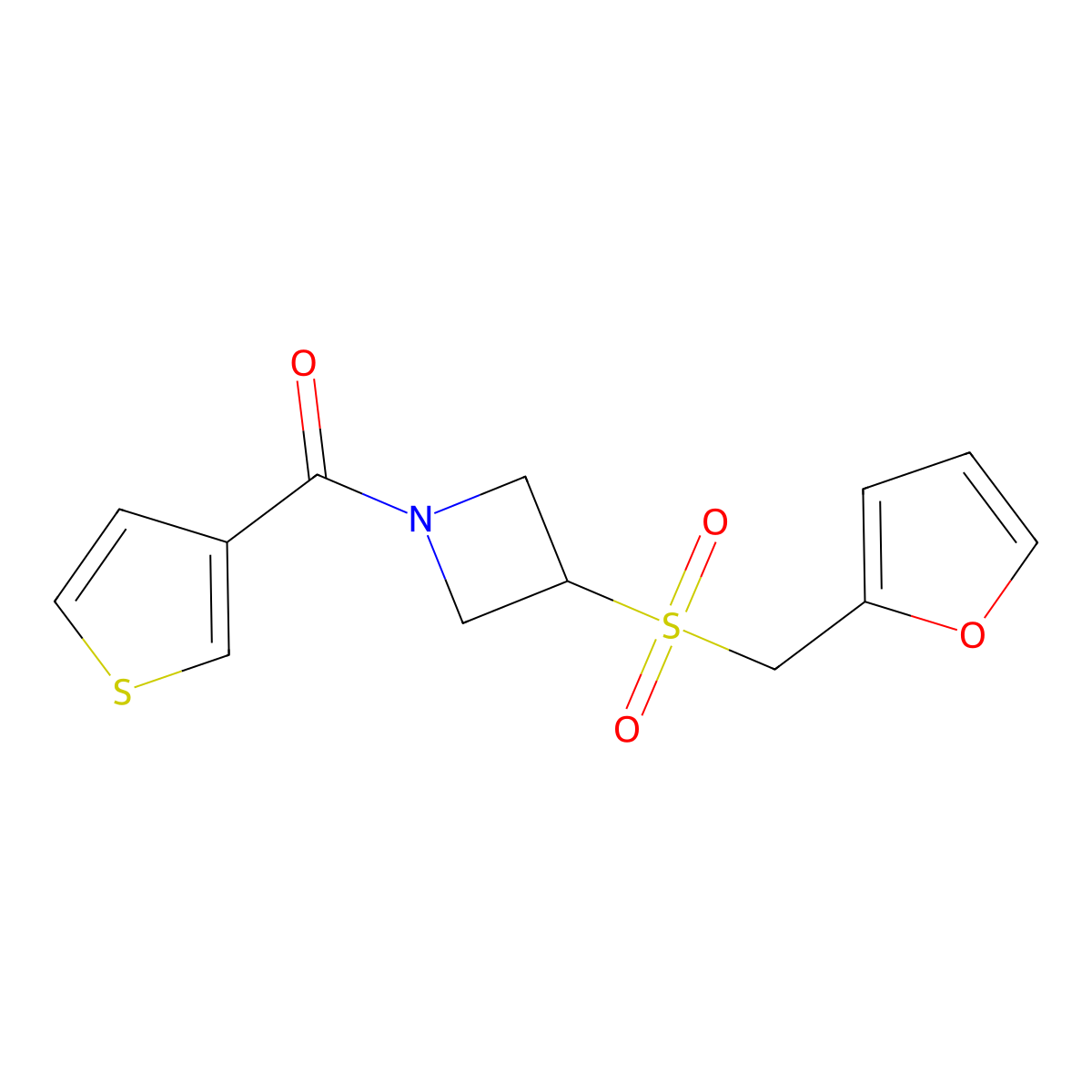 (3-((Furan-2-ylmethyl)sulfonyl)azetidin-1-yl)(thiophen-3-yl)methanone molecular structure, CAS 1796970-51-8