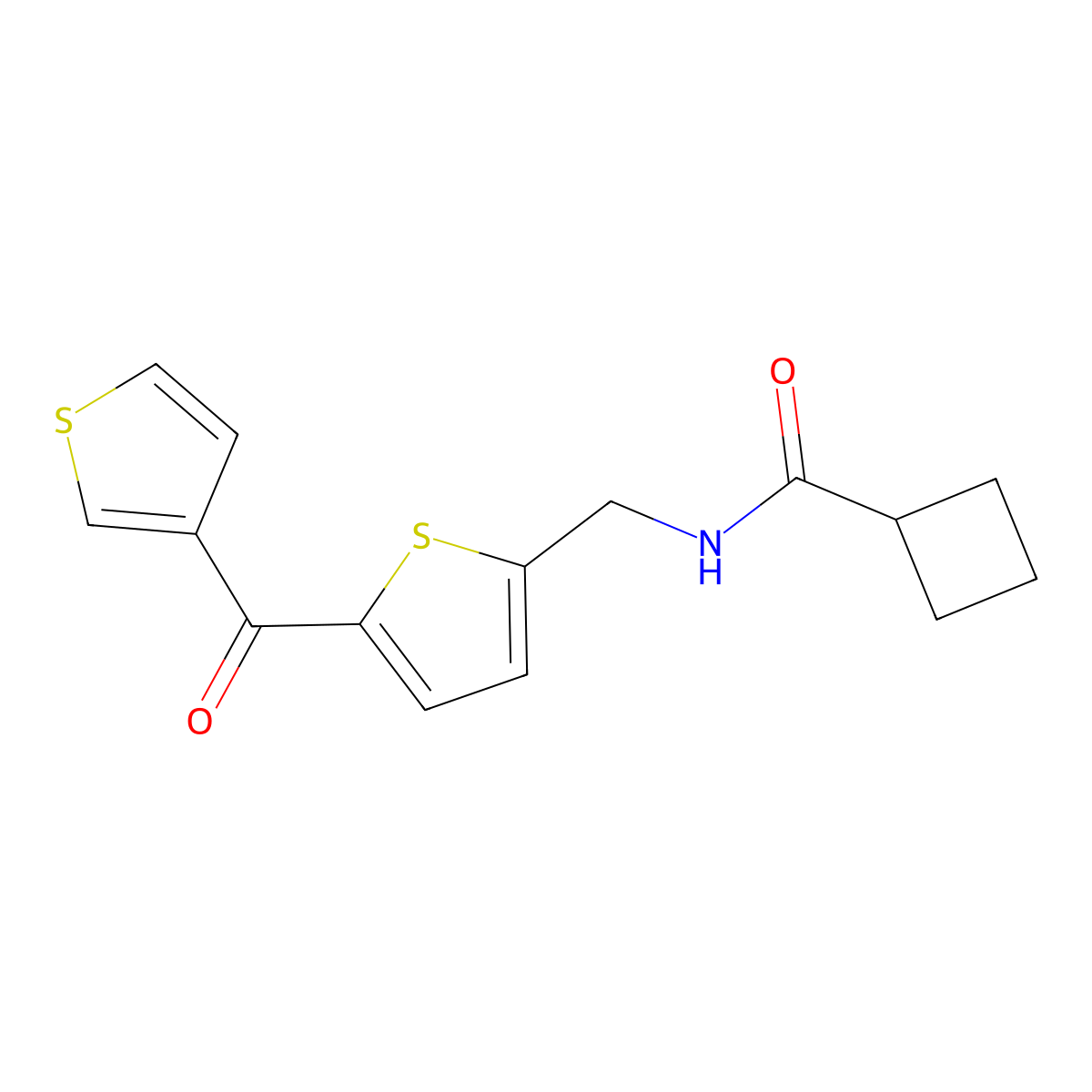 N-((5-(thiophene-3-carbonyl)thiophen-2-yl)methyl)cyclobutanecarboxamide molecular structure, CAS 1796970-55-2