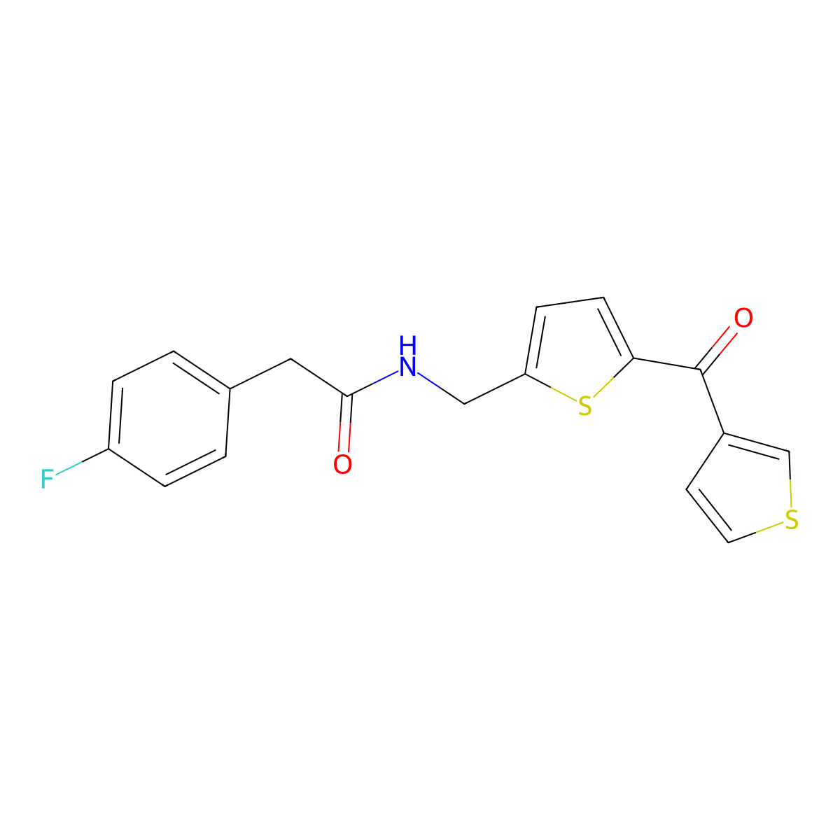 2-(4-fluorophenyl)-N-((5-(thiophene-3-carbonyl)thiophen-2-yl)methyl)acetamide molecular structure, CAS 1796970-56-3
