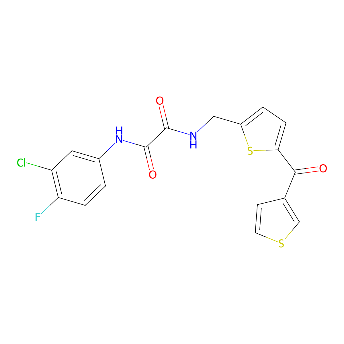N1-(3-chloro-4-fluorophenyl)-N2-((5-(thiophene-3-carbonyl)thiophen-2-yl)methyl)oxalamide molecular structure, CAS 1796970-60-9