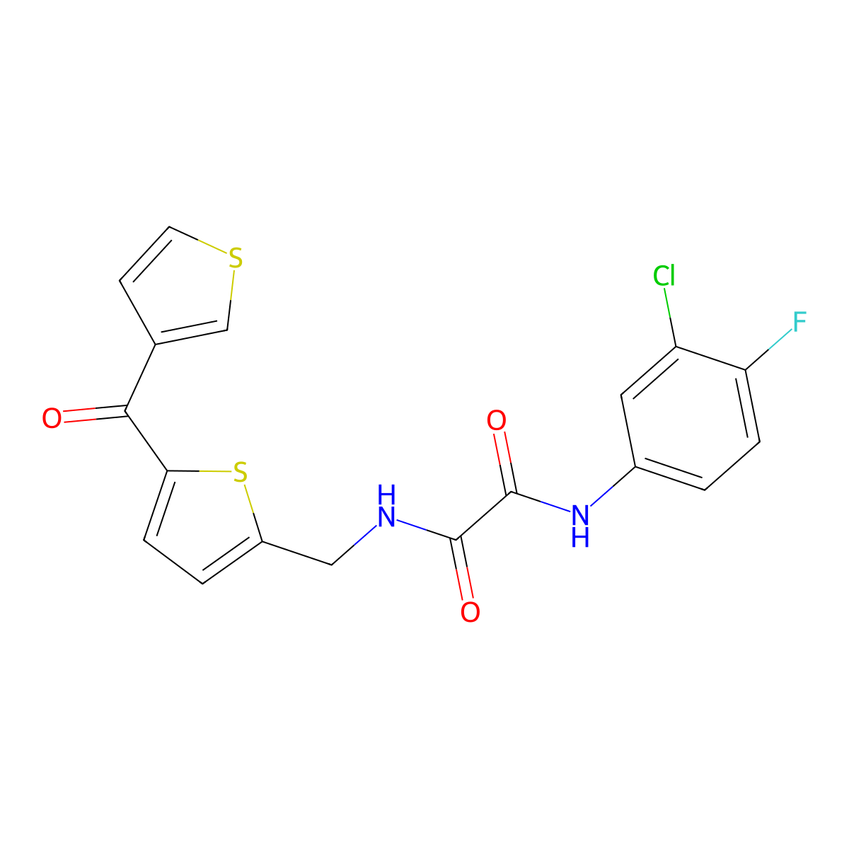 N1-(3-chloro-4-fluorophenyl)-N2-((5-(thiophene-3-carbonyl)thiophen-2-yl)methyl)oxalamide molecular structure, CAS 1796970-60-9