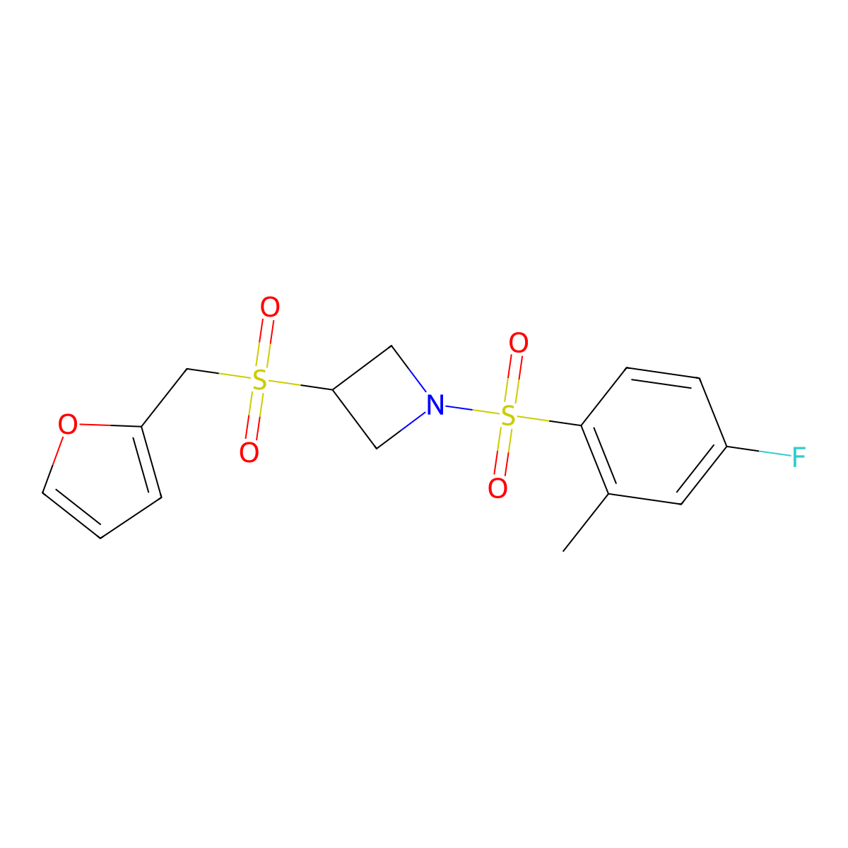 1-((4-Fluoro-2-methylphenyl)sulfonyl)-3-((furan-2-ylmethyl)sulfonyl)azetidine molecular structure, CAS 1796970-64-3