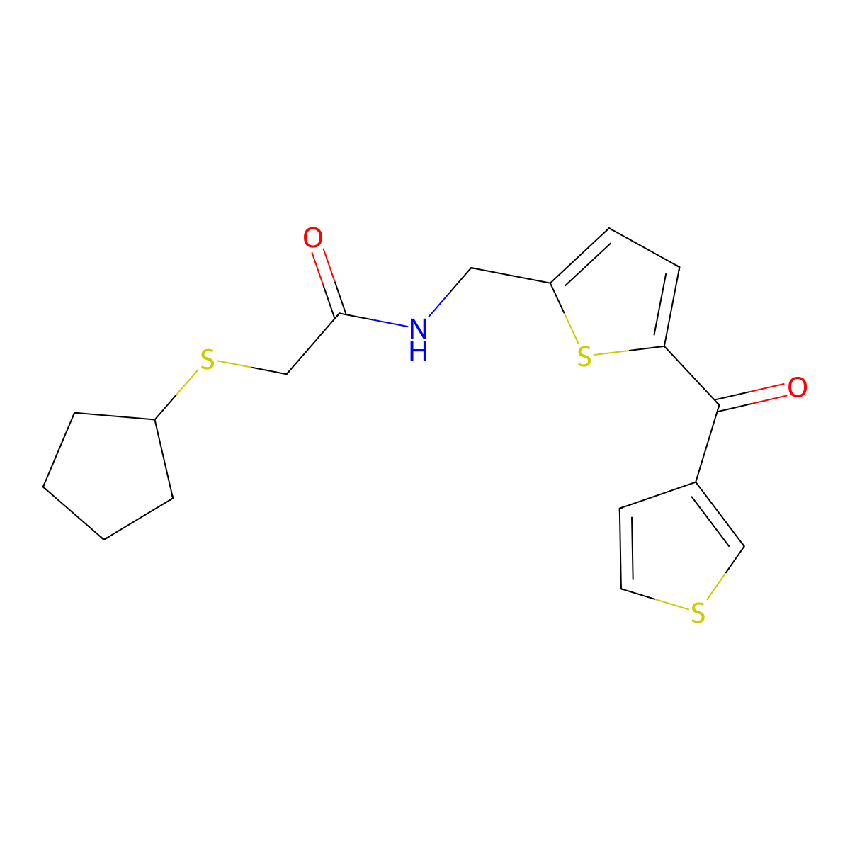 2-(cyclopentylthio)-N-((5-(thiophene-3-carbonyl)thiophen-2-yl)methyl)acetamide molecular structure, CAS 1796970-72-3