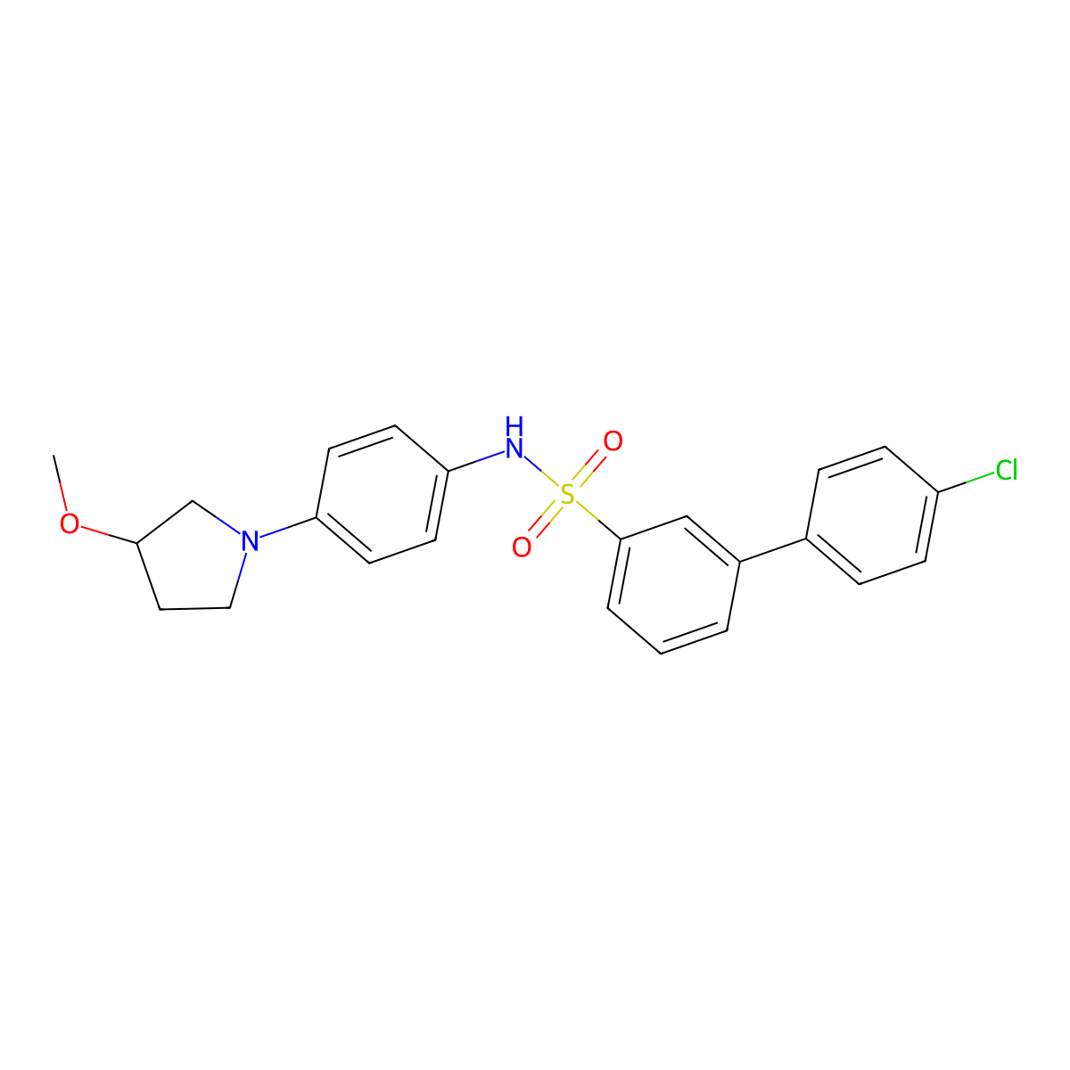 4'-chloro-N-[4-(3-methoxypyrrolidin-1-yl)phenyl]-[1,1'-biphenyl]-3-sulfonamide molecular structure, CAS 1796970-80-3