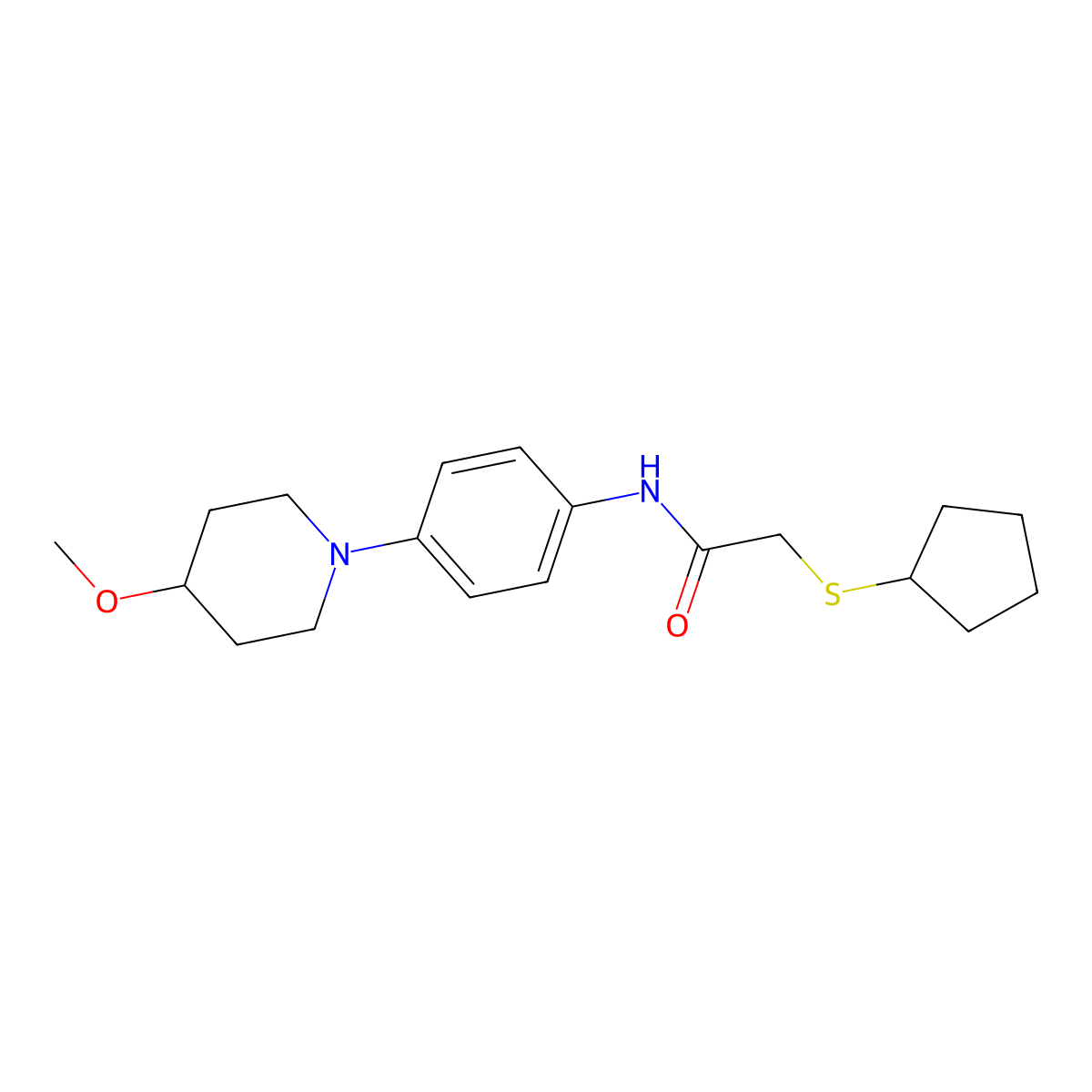 2-(cyclopentylthio)-N-(4-(4-methoxypiperidin-1-yl)phenyl)acetamide molecular structure, CAS 1796970-84-7
