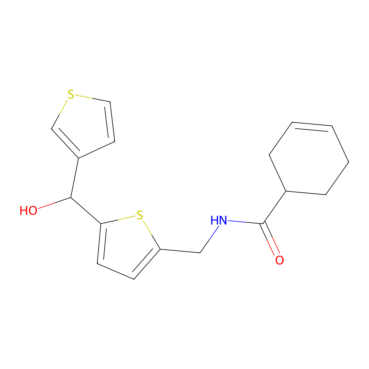 N-((5-(hydroxy(thiophen-3-yl)methyl)thiophen-2-yl)methyl)cyclohex-3-enecarboxamide molecular structure, CAS 1796970-85-8