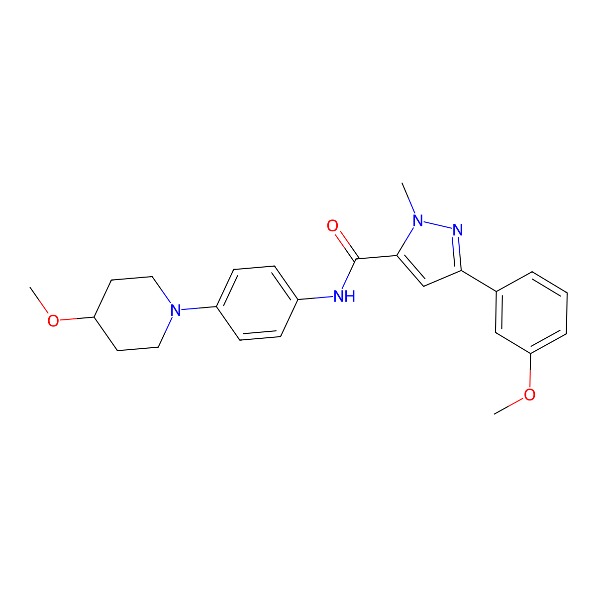 3-(3-methoxyphenyl)-N-[4-(4-methoxypiperidin-1-yl)phenyl]-1-methyl-1H-pyrazole-5-carboxamide molecular structure, CAS 1796970-86-9