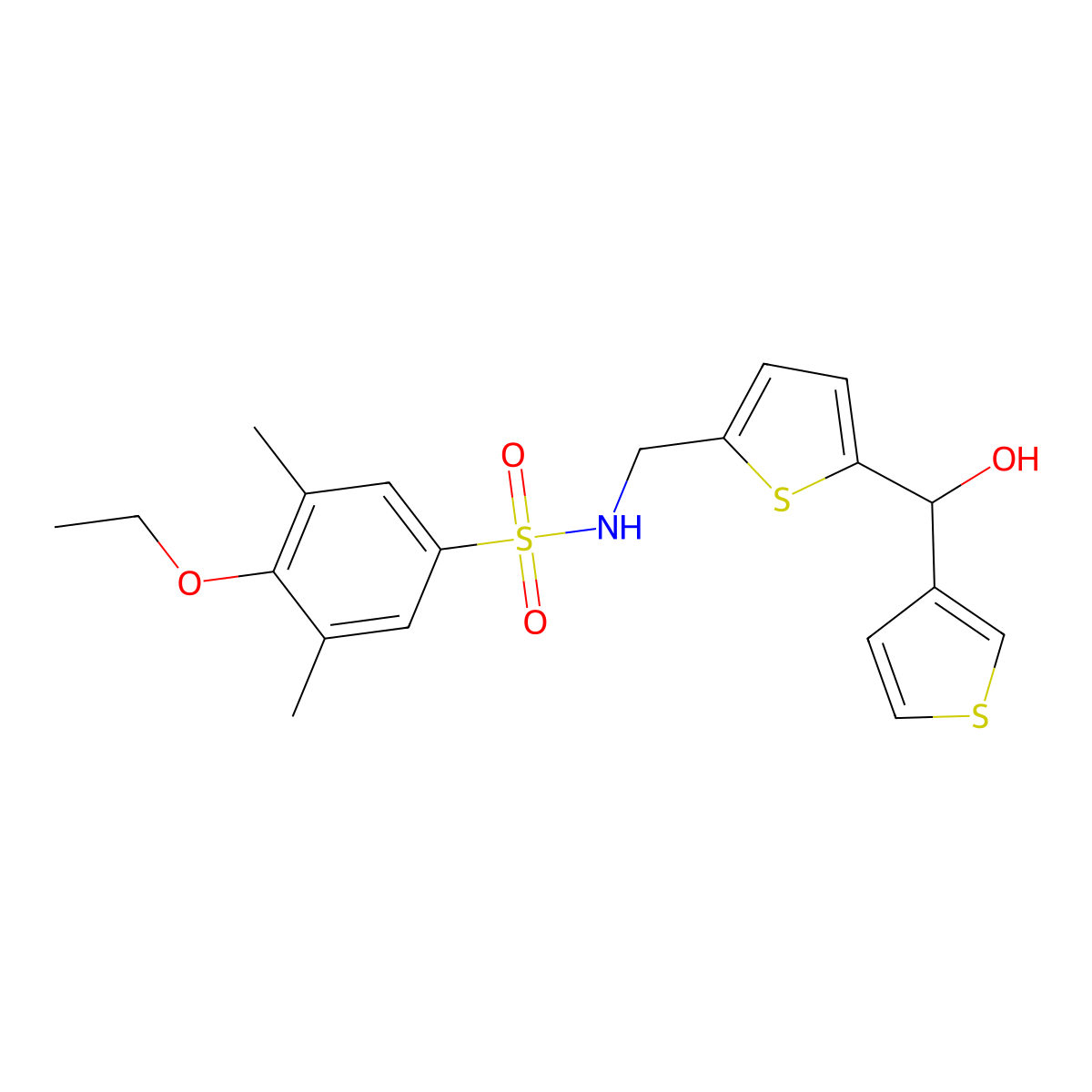 4-ethoxy-N-((5-(hydroxy(thiophen-3-yl)methyl)thiophen-2-yl)methyl)-3,5-dimethylbenzenesulfonamide molecular structure, CAS 1796970-87-0