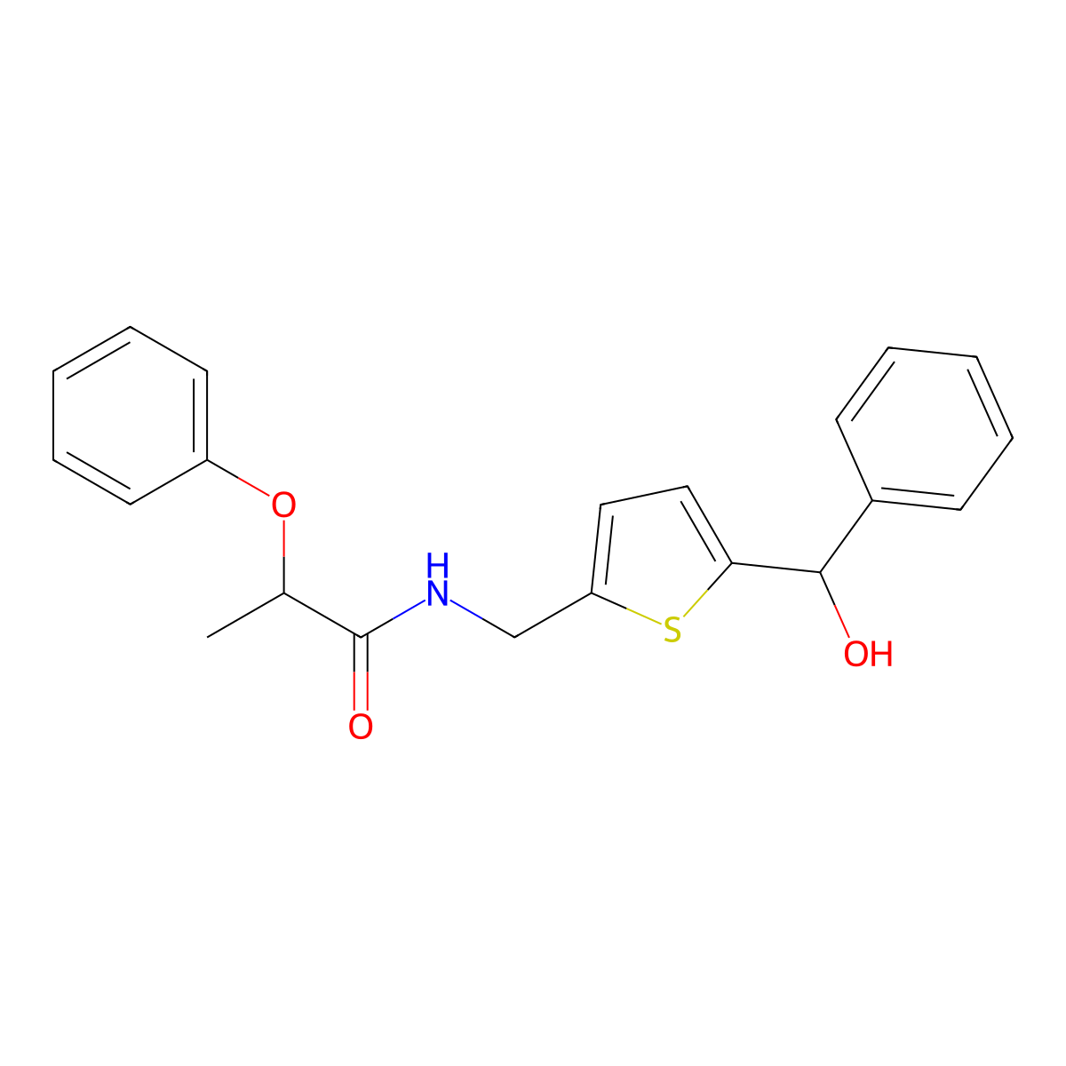 N-((5-(hydroxy(phenyl)methyl)thiophen-2-yl)methyl)-2-phenoxypropanamide molecular structure, CAS 1796970-92-7