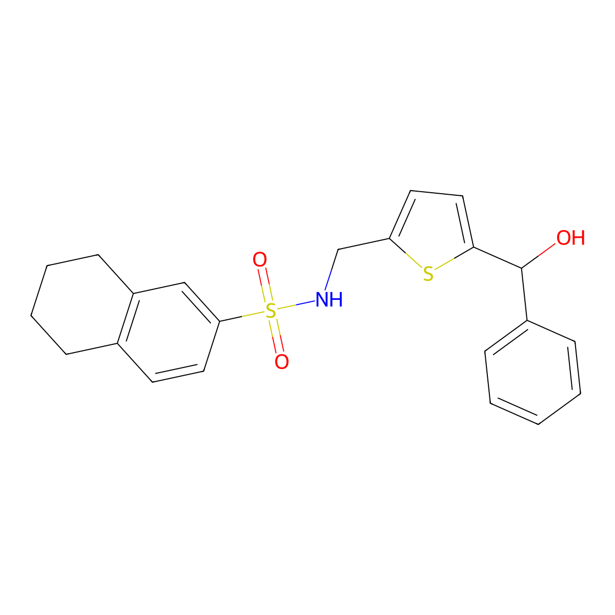 N-((5-(hydroxy(phenyl)methyl)thiophen-2-yl)methyl)-5,6,7,8-tetrahydronaphthalene-2-sulfonamide molecular structure, CAS 1796970-94-9