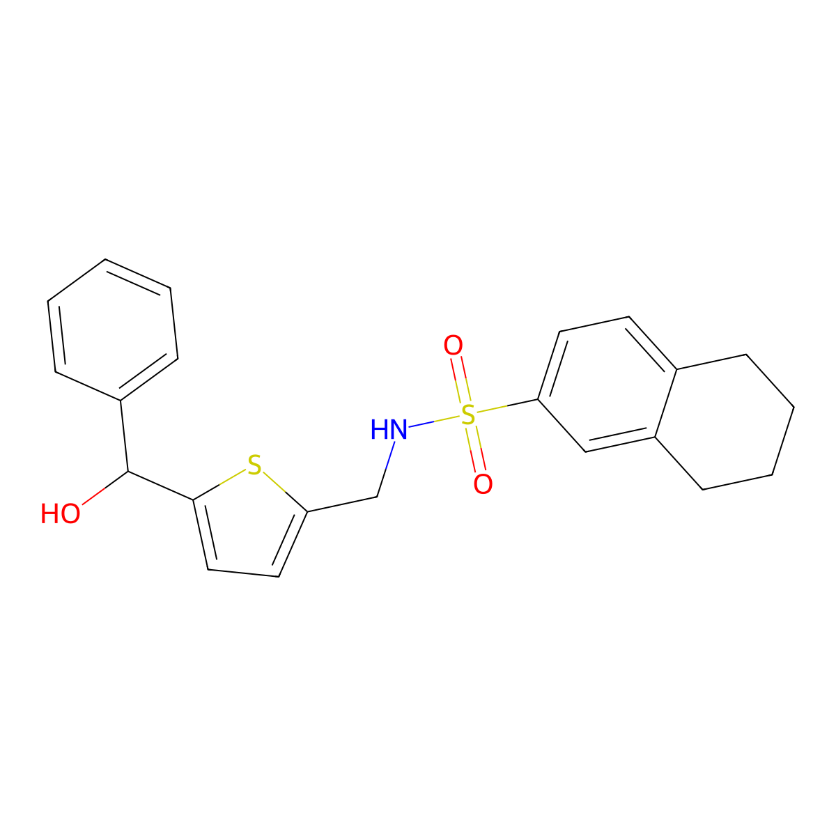 N-((5-(hydroxy(phenyl)methyl)thiophen-2-yl)methyl)-5,6,7,8-tetrahydronaphthalene-2-sulfonamide molecular structure, CAS 1796970-94-9