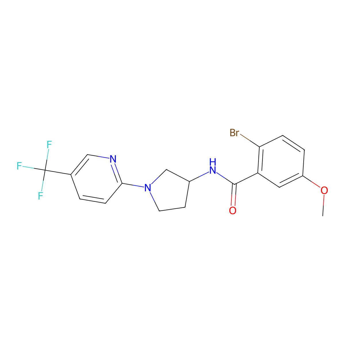 2-bromo-5-methoxy-N-{1-[5-(trifluoromethyl)pyridin-2-yl]pyrrolidin-3-yl}benzamide molecular structure, CAS 1796971-29-3