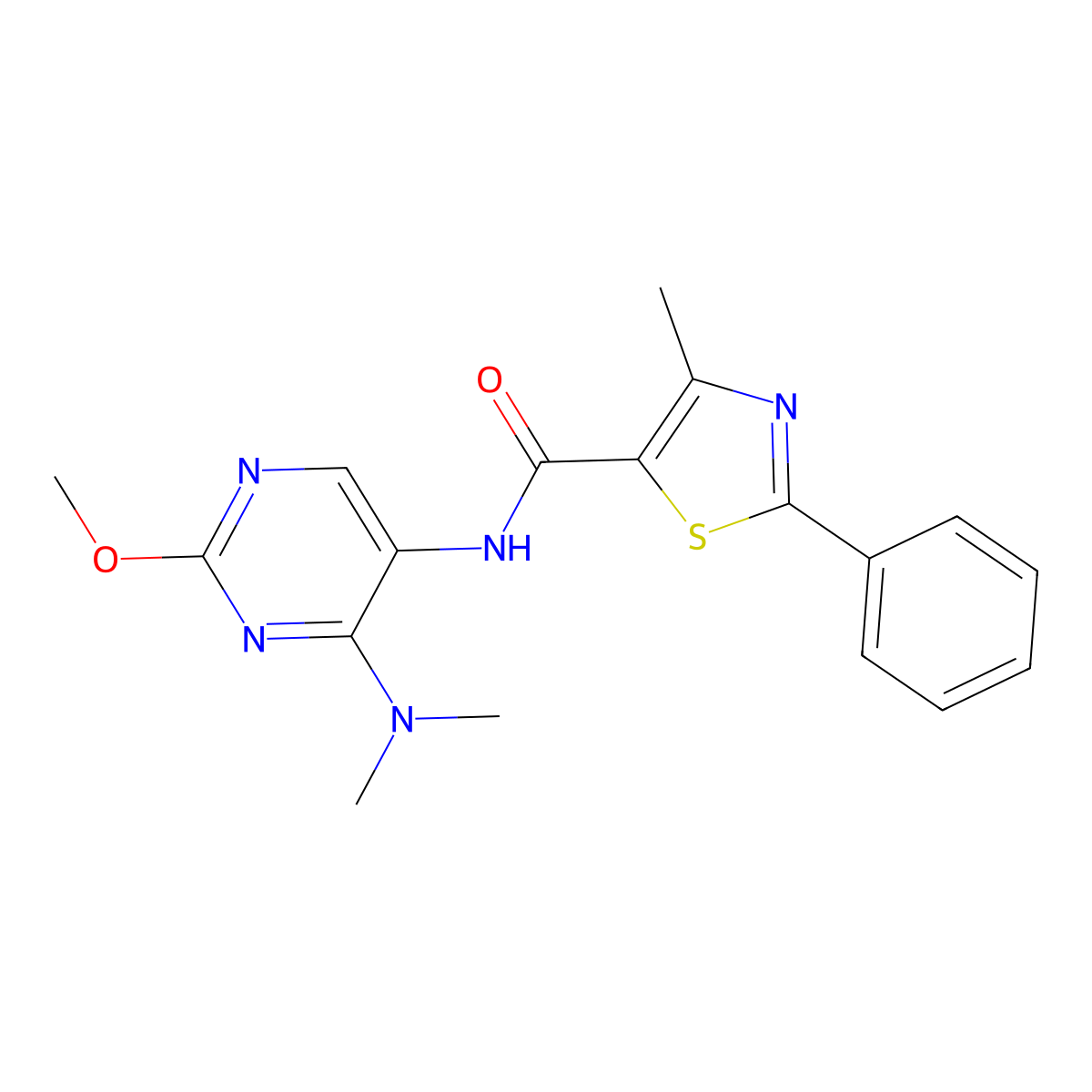 N-(4-(dimethylamino)-2-methoxypyrimidin-5-yl)-4-methyl-2-phenylthiazole-5-carboxamide molecular structure, CAS 1796988-10-7
