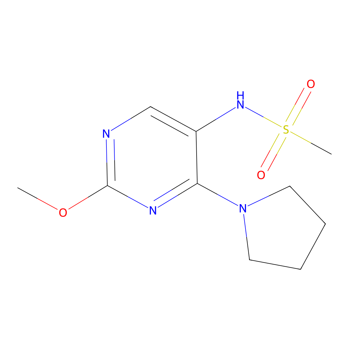 N-(2-methoxy-4-(pyrrolidin-1-yl)pyrimidin-5-yl)methanesulfonamide molecular structure, CAS 1796988-25-4