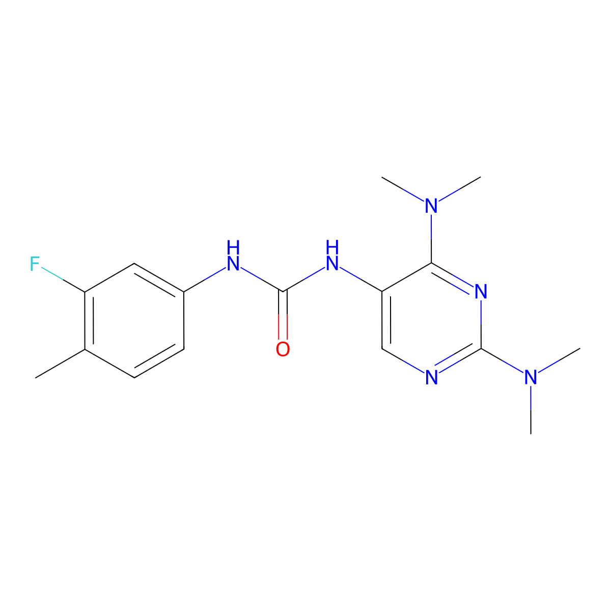 1-(2,4-Bis(dimethylamino)pyrimidin-5-yl)-3-(3-fluoro-4-methylphenyl)urea molecular structure, CAS 1796988-41-4