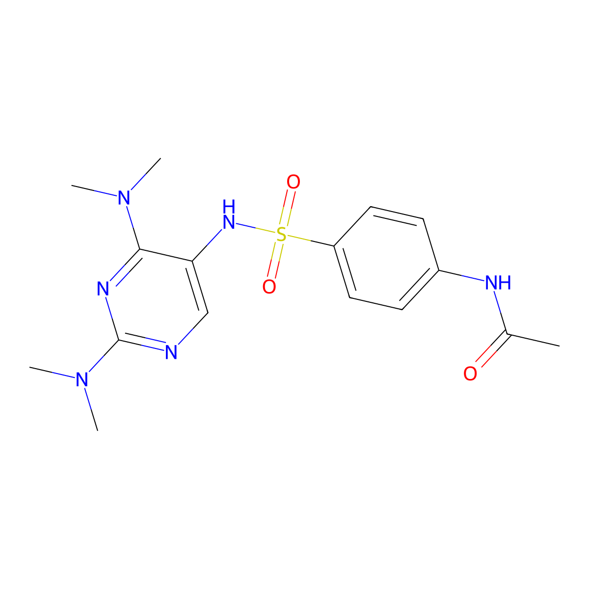 N-(4-(N-(2,4-bis(dimethylamino)pyrimidin-5-yl)sulfamoyl)phenyl)acetamide molecular structure, CAS 1796988-47-0