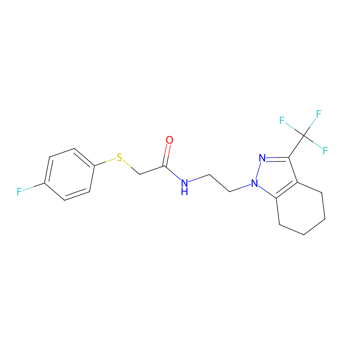 2-((4-fluorophenyl)thio)-N-(2-(3-(trifluoromethyl)-4,5,6,7-tetrahydro-1H-indazol-1-yl)ethyl)acetamide molecular structure, CAS 1796989-01-9