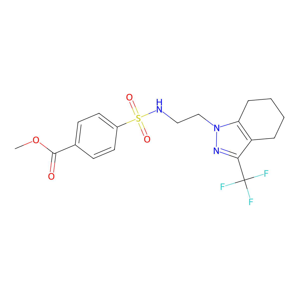 methyl 4-(N-(2-(3-(trifluoromethyl)-4,5,6,7-tetrahydro-1H-indazol-1-yl)ethyl)sulfamoyl)benzoate molecular structure, CAS 1796989-20-2