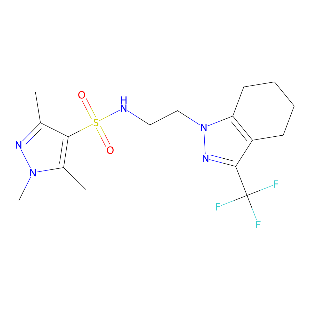 1,3,5-trimethyl-N-{2-[3-(trifluoromethyl)-4,5,6,7-tetrahydro-1H-indazol-1-yl]ethyl}-1H-pyrazole-4-sulfonamide molecular structure, CAS 1796989-26-8