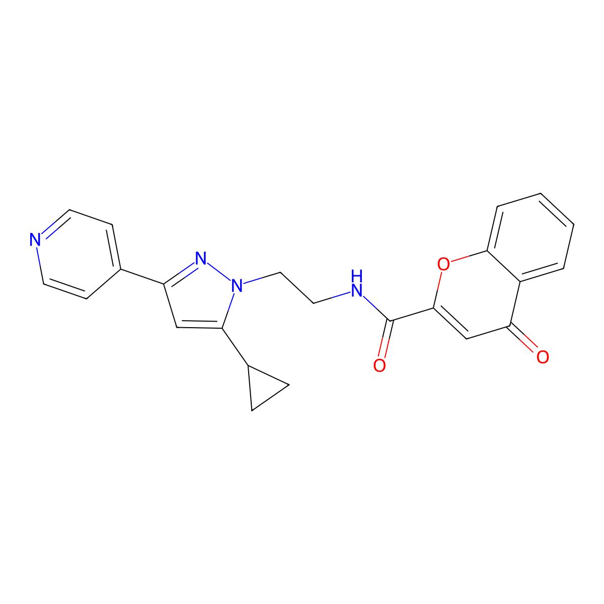 N-(2-(5-cyclopropyl-3-(pyridin-4-yl)-1H-pyrazol-1-yl)ethyl)-4-oxo-4H-chromene-2-carboxamide molecular structure, CAS 1796989-67-7