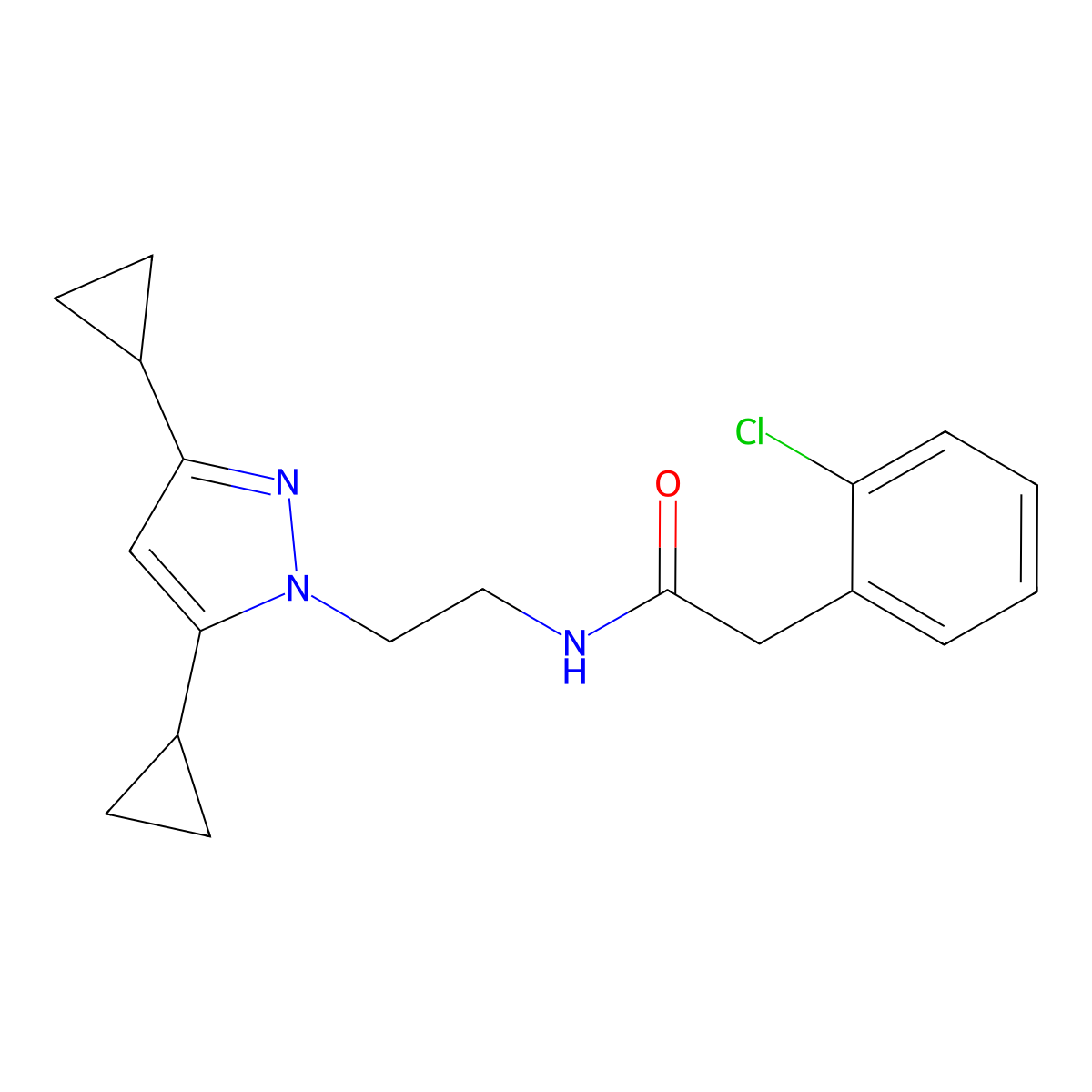 2-(2-chlorophenyl)-N-[2-(3,5-dicyclopropyl-1H-pyrazol-1-yl)ethyl]acetamide molecular structure, CAS 1796990-25-4
