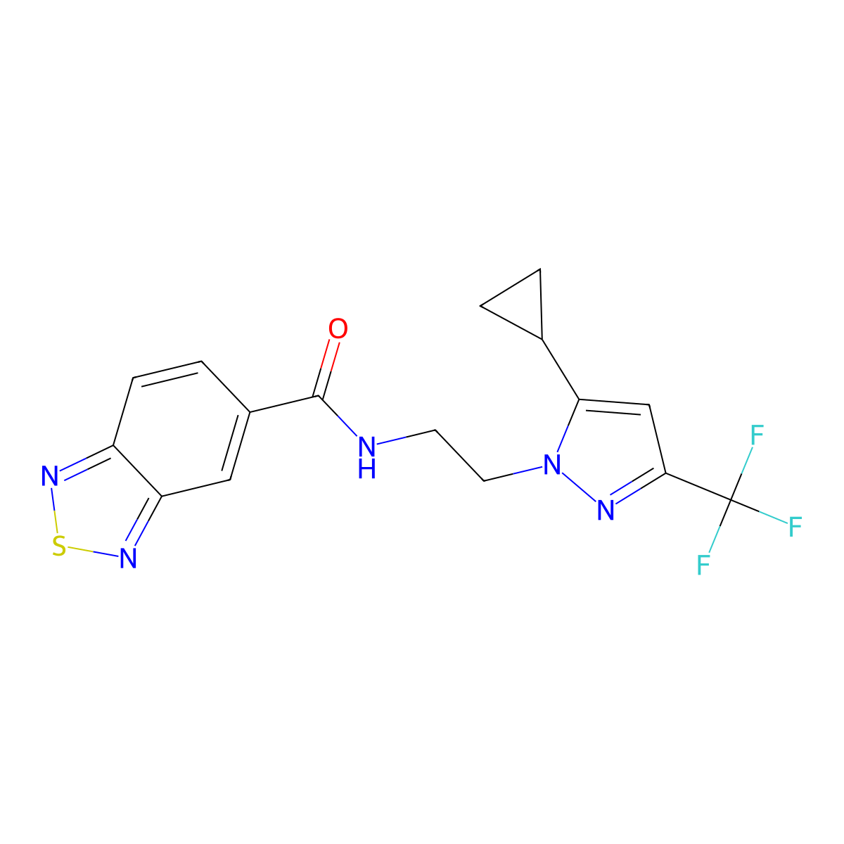 N-(2-(5-cyclopropyl-3-(trifluoromethyl)-1H-pyrazol-1-yl)ethyl)benzo[c][1,2,5]thiadiazole-5-carboxamide molecular structure, CAS 1796990-85-6